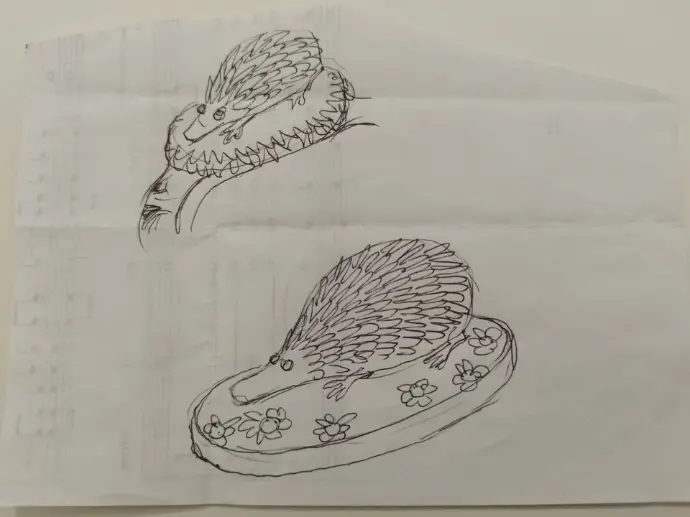 Dessin de hérisson pour un projet de bague