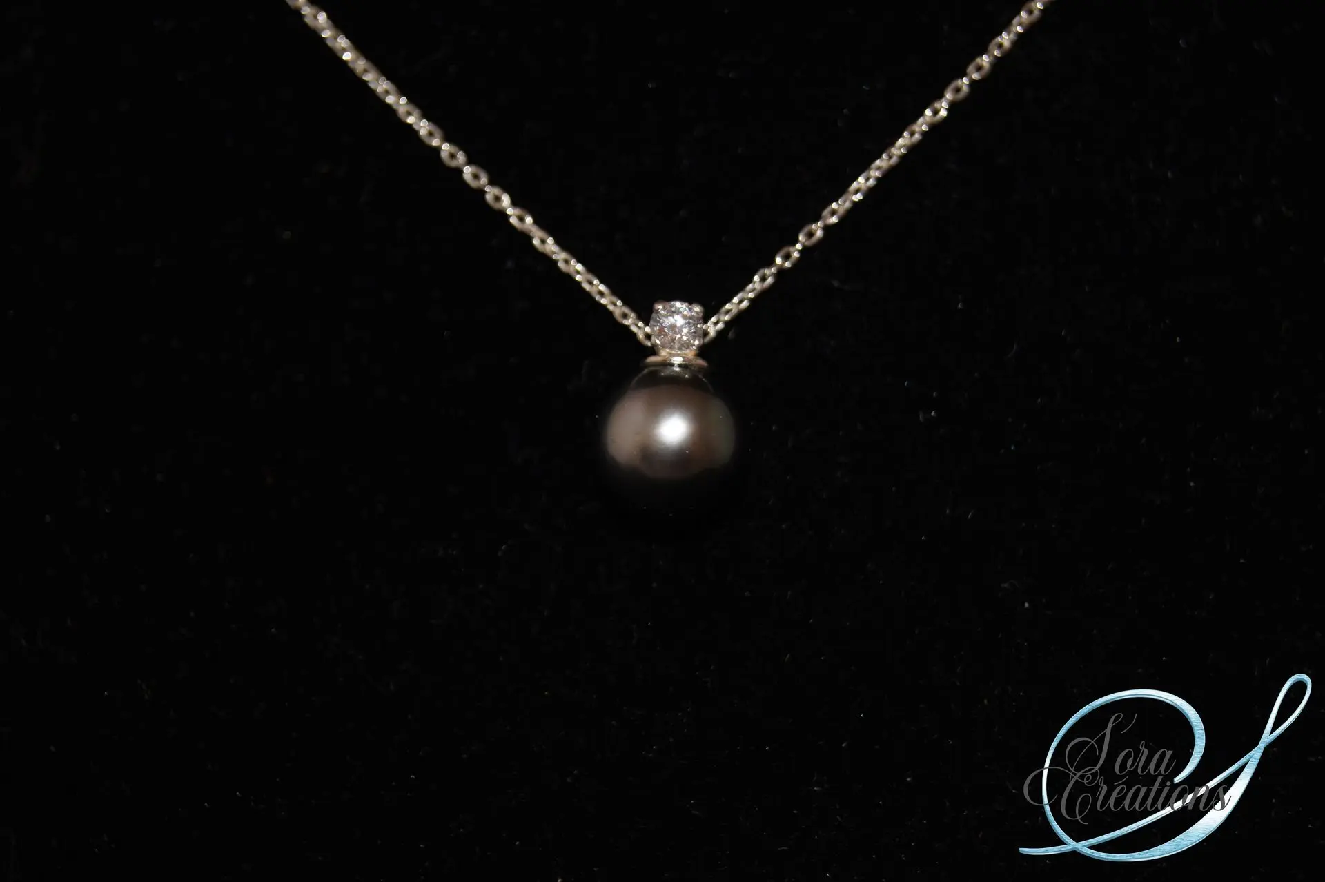 Pendentif argent perles de Tahiti et diamant