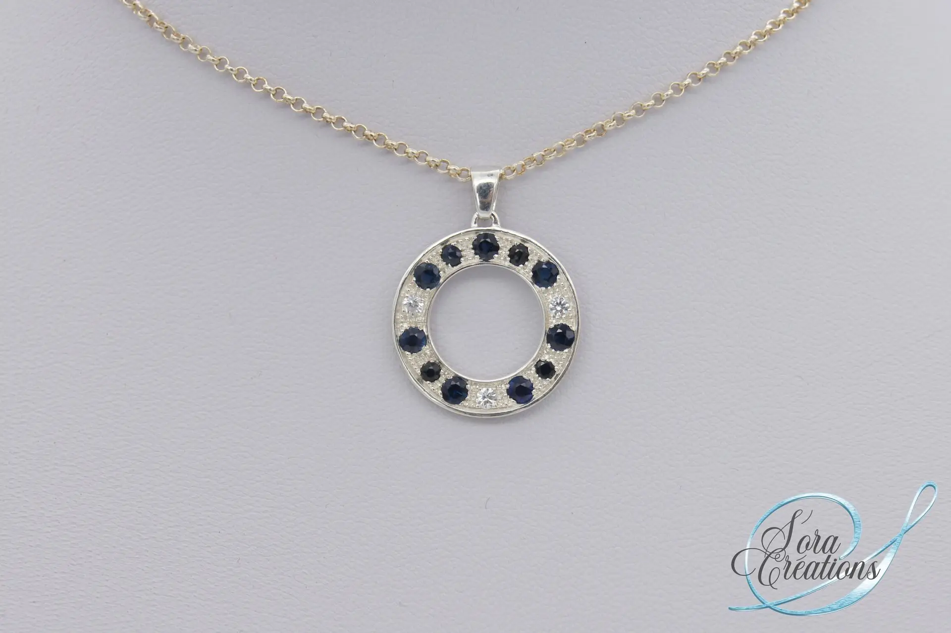 Pendentif argent, saphirs et diamants