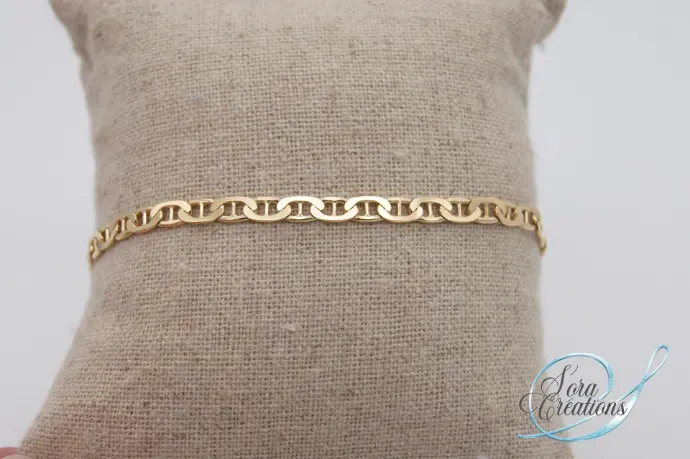 Bracelet or jaune maille marine battue