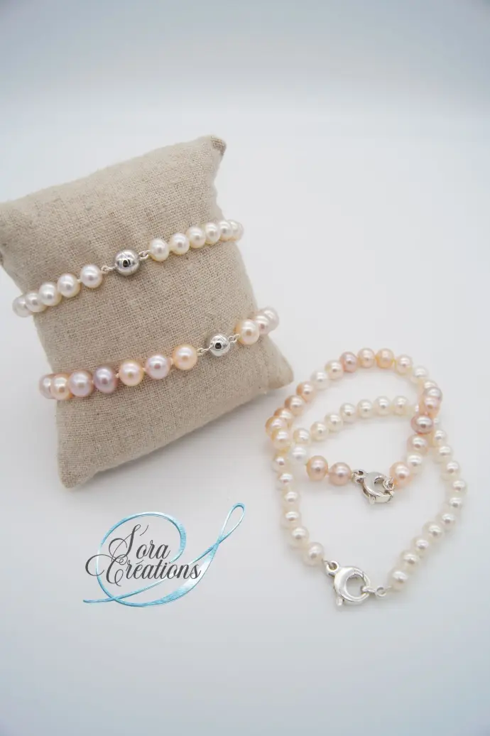 Bracelets de perles enfilé sur rang avec fermoirs argent magnétiques ou mousqueton